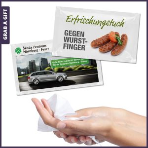 Verfrissingsdoekjes in bedrukt zakje