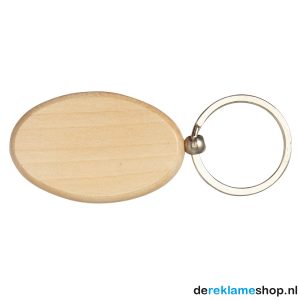 Ovalen houten sleutelhanger met metalen ring