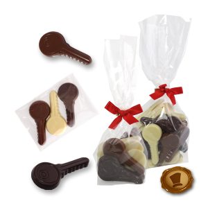 Chocolade Sleutels met bedrukt kaartje of sticker