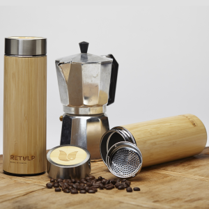 Thermosfles bamboe met bedrukking