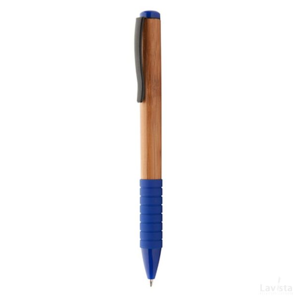 Bedrukte Bripp Bamboe Balpen (kobalt) blauw met gravering van logo