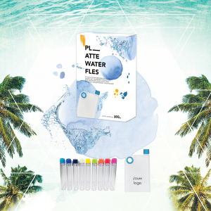 Platte waterfles met logo en giftbox