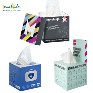 vierkante tissuebox deksel flap bedrukt full colour bedrukking eigen design