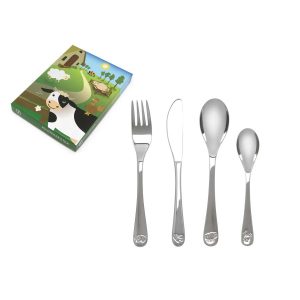 Kindercouvert Boerderijdieren, 4-delig, RVS 18/10