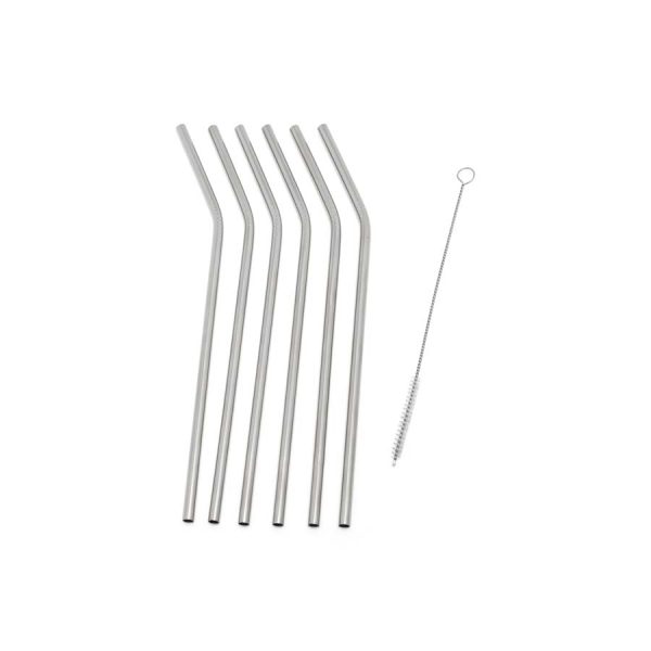 Set RVS-rietjes met schoonmaakborstel, 6 stuks
