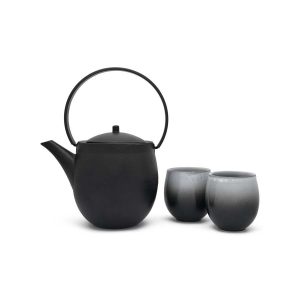 Giftset Sendai, gietijzer, zwart, met 2 porseleinen mokken