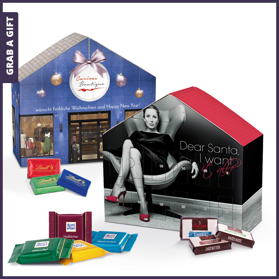 Grab a Gift Adventskalenders 2022 - Advent kalender in de vorm van een huis volledig in kleur bedrukken