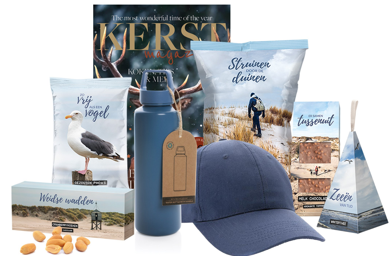 Duurzaam kerstpakket Eropuit Ga er lekker op uit met dit stoere pakket. Je kunt er heerlijk mee uitwaaien op het strand of na een flinke wandeling.