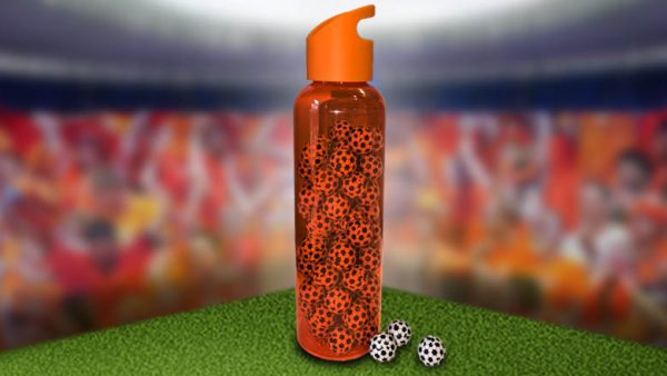Duurzame oranje EK waterfles met choco