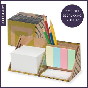 Grab a Gift - ECO Kraft notitiekubus in kleur bedrukt